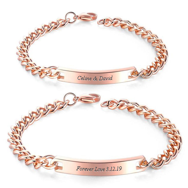 Engraved Matching Couple Bracelets Set for 2