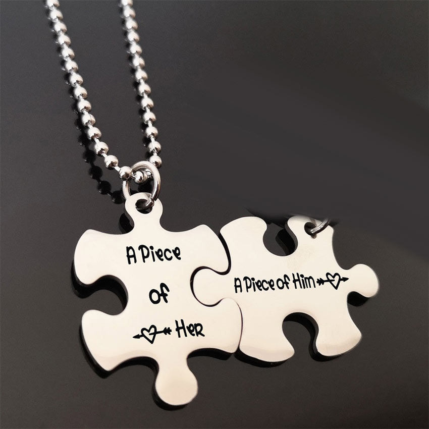 A Piece of Her and Him Couple Necklaces Set