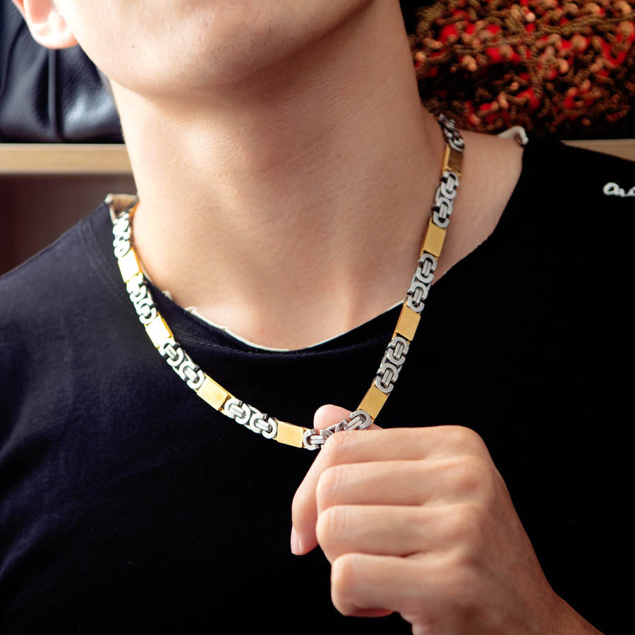 Mens Byzantine Flat Chain Stainless Steel