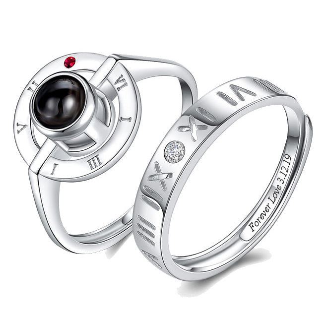 Custom Photo Projection Couples Rings Set for 2