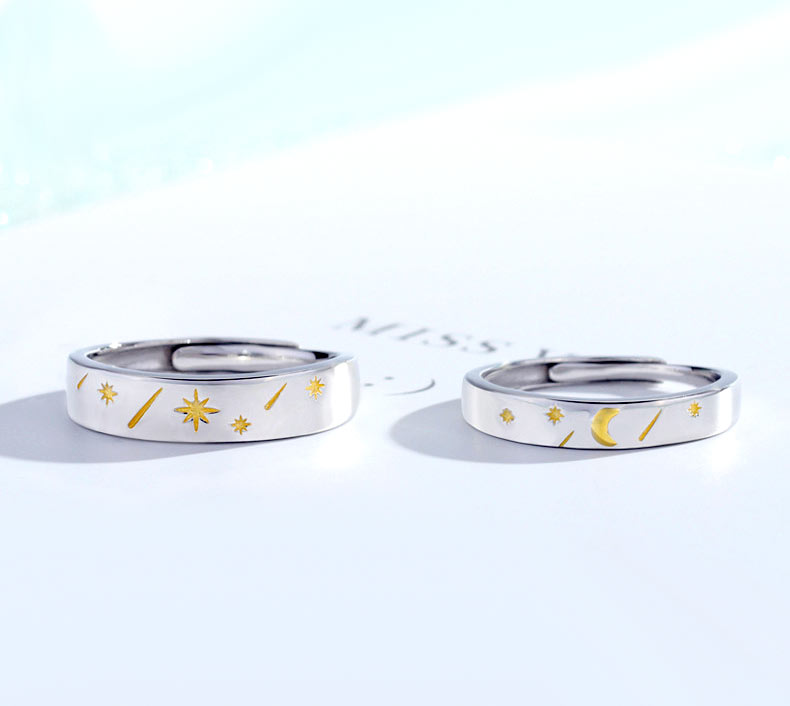 Sun and Moon Couple Rings Set for 2