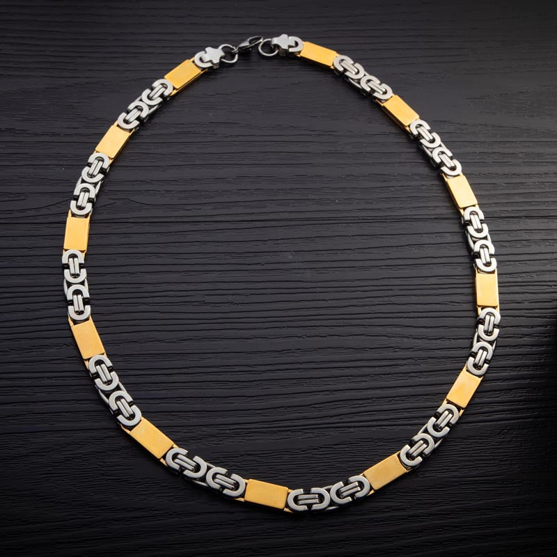 Mens Byzantine Flat Chain Stainless Steel