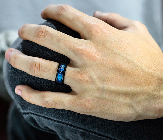 Her King His Queen Wedding Bands - Engraved Titanium Set