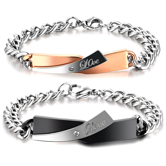 Name Engraved His and Hers Love Bracelet Set for Two