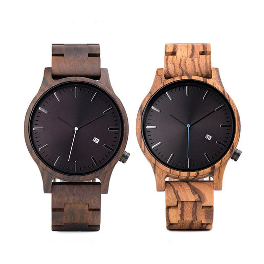 Matching Simple Wood Couple Watch Set with Custom Names