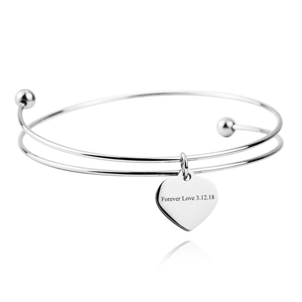 Engraved Heart Charm Bracelet Birthday Gift for Her
