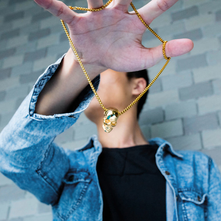 Custom Engravable Skull Necklace for Men