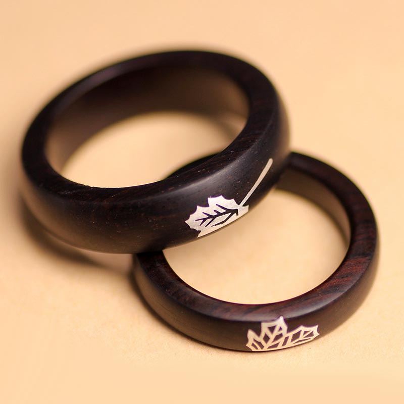Custom Engraved Wooden Promise Rings Set