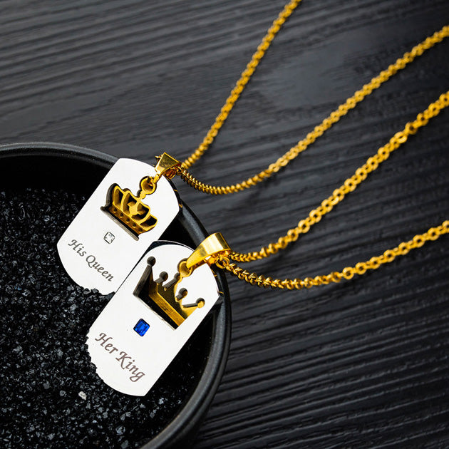 Her King His Queen Crown Couple Necklaces Gift