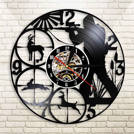 Vinyl Wall Deco Clock Gift for Hunting Hobbyist