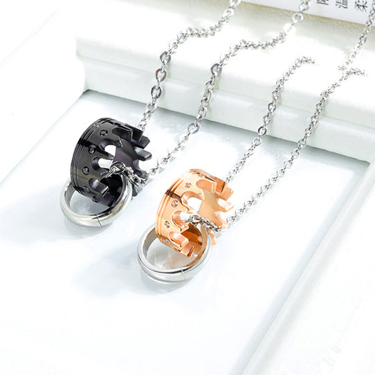 King Queen Crown Couple Promise Necklaces Set