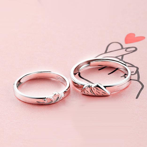 Ocean and Mountains Silver Promise Rings Set
