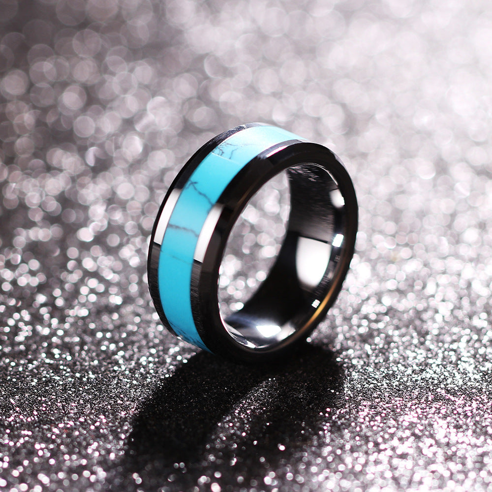 Custom Engraved Mens Wedding Ring Turquoise