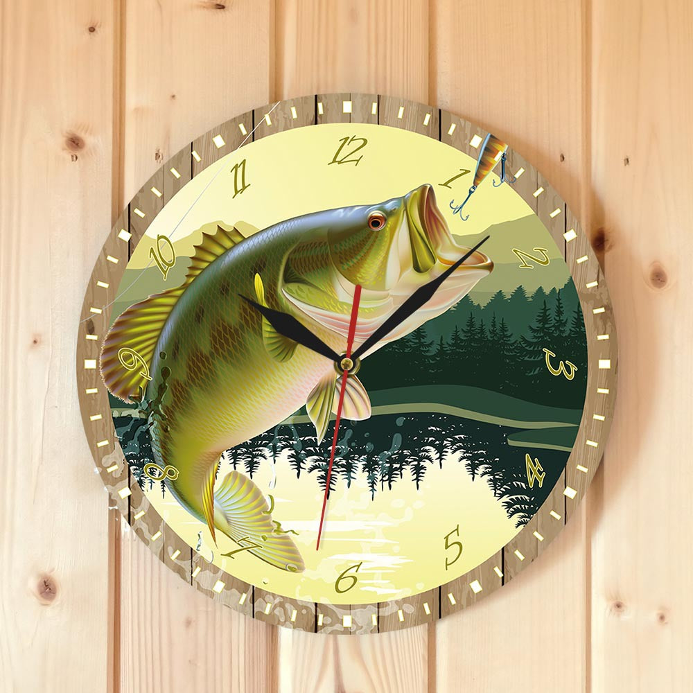 Wall Deco Silent Clock Gift for Fishing Enthusiast