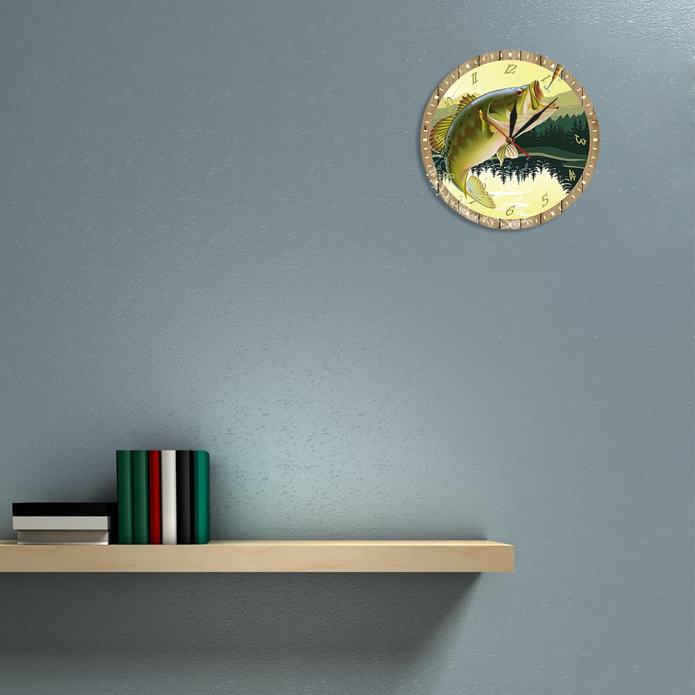 Wall Deco Silent Clock Gift for Fishing Enthusiast
