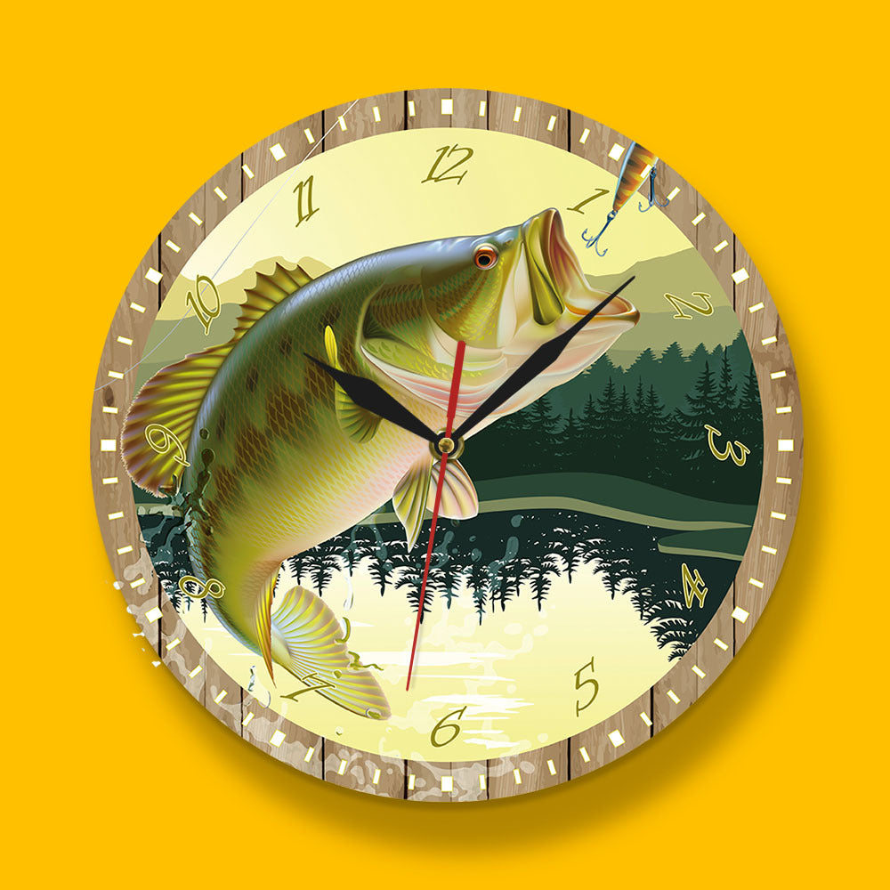 Wall Deco Silent Clock Gift for Fishing Enthusiast