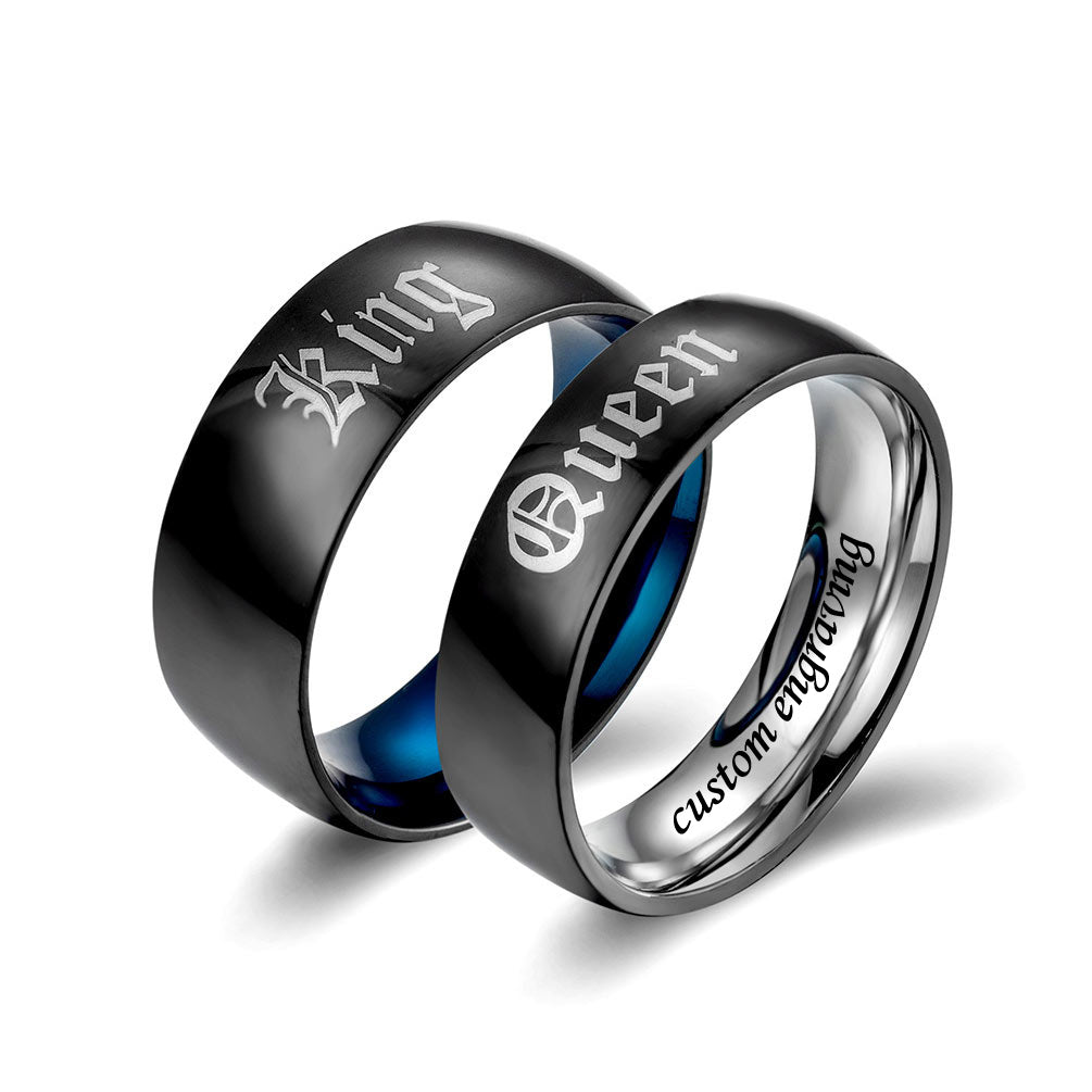 Engraved King and Queen Promise Rings Set for 2
