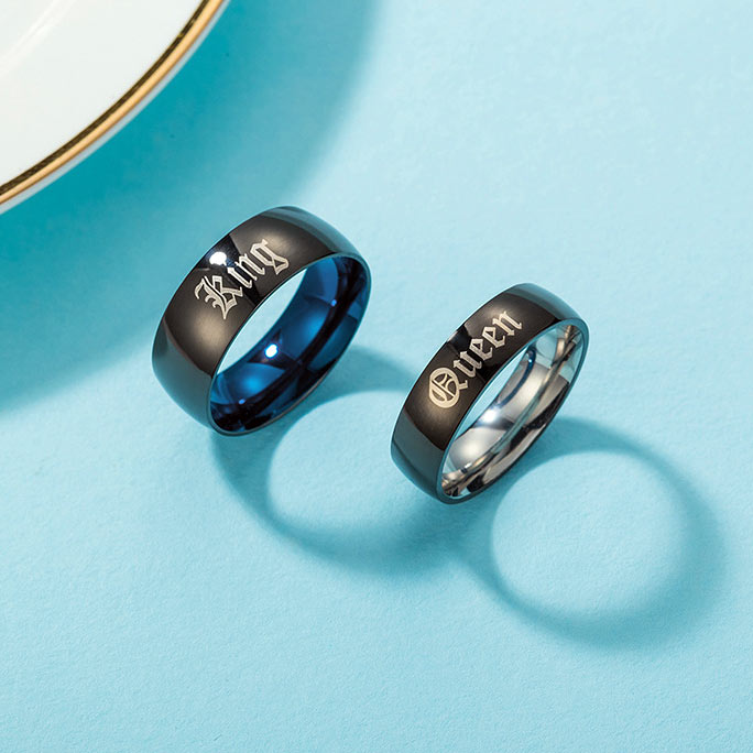 Engraved King and Queen Promise Rings Set for 2