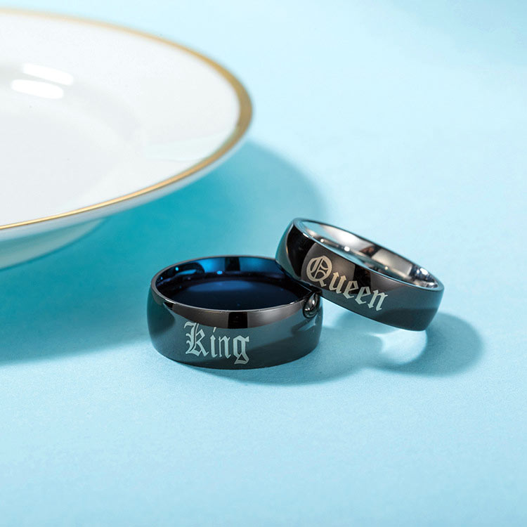 Engraved King and Queen Promise Rings Set for 2