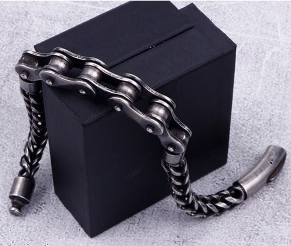 Engraved Mens Bike Chain Bracelet 22cm