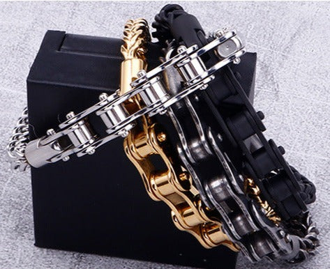 Engraved Mens Bike Chain Bracelet 22cm