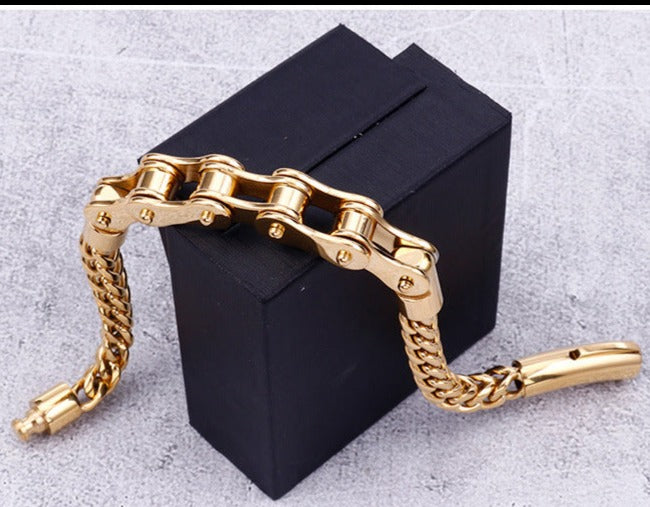 Engraved Mens Bike Chain Bracelet 22cm