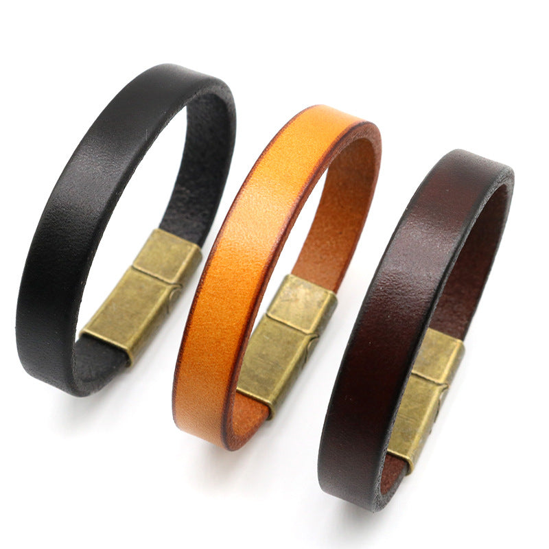Custom Name Mens Leather Bracelet 22.5cm
