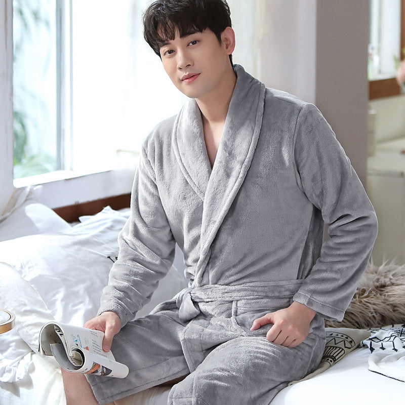 Flannel Bathrobe Winter Nightgown Set for Couples