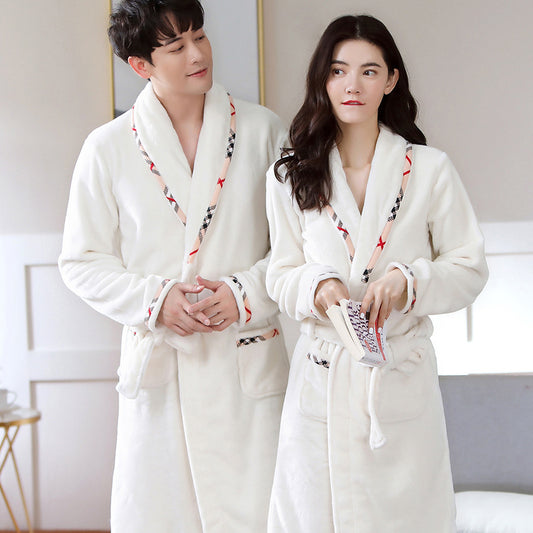 Flannel Bathrobe Winter Nightgown Set for Couples