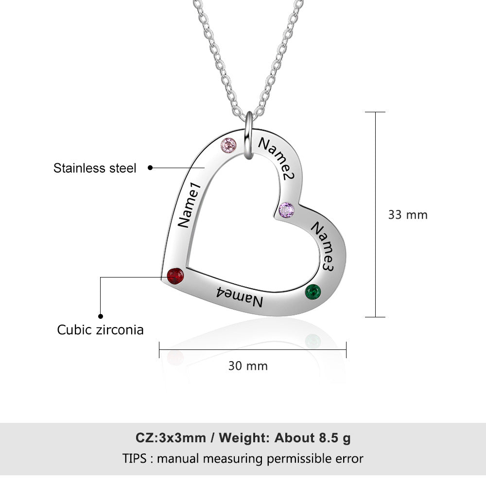 Family Names Birthstones Heart Necklace Christmas Gift