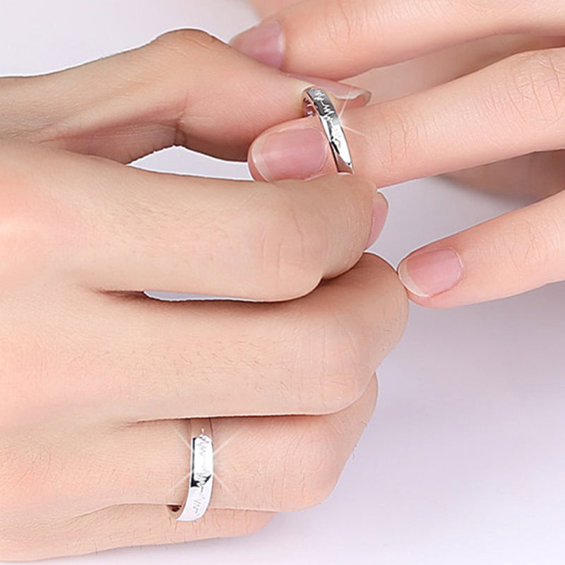 Engravable Heartbeat Couple Wedding Rings Set