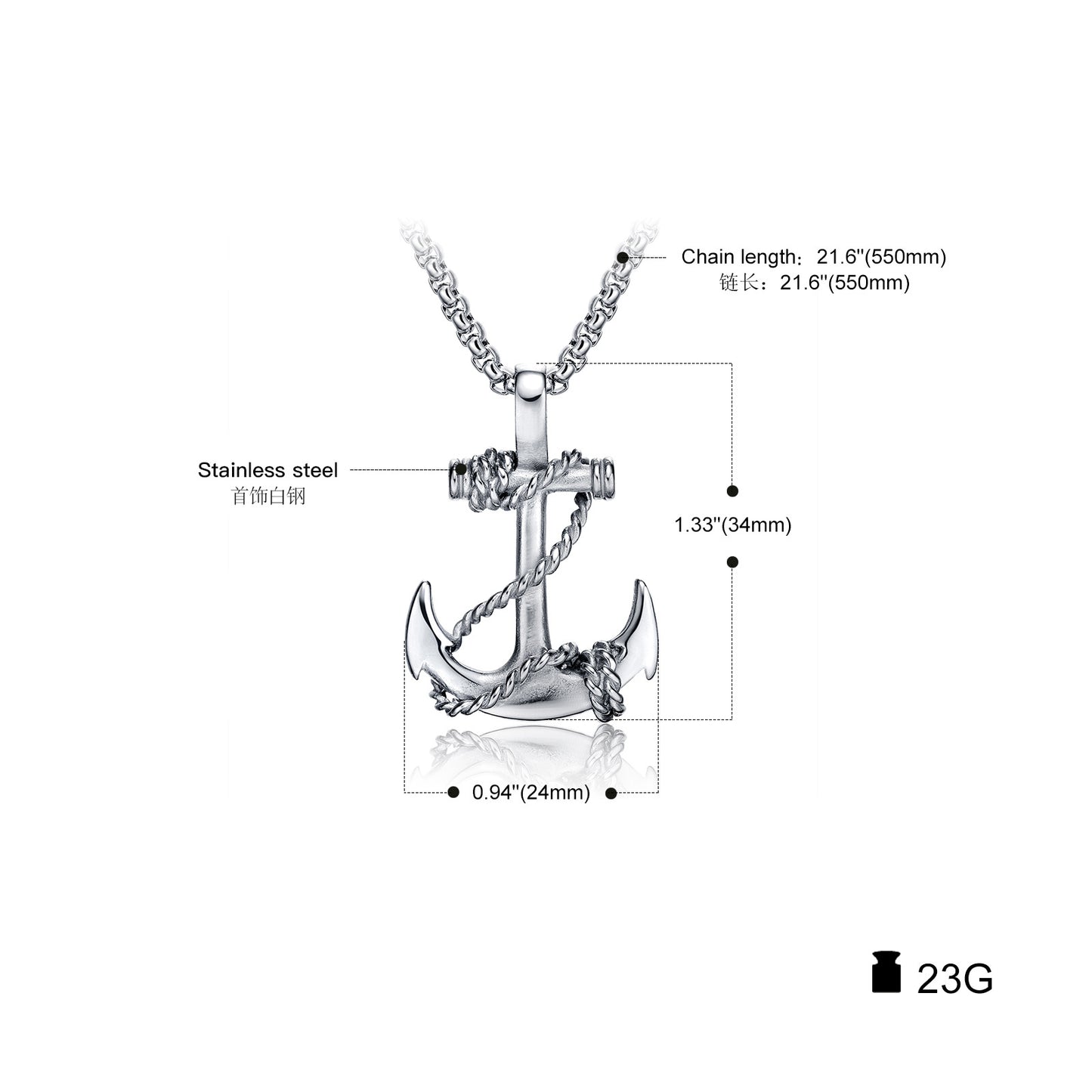 Hip-hop Anchor Pendant Necklace for Men