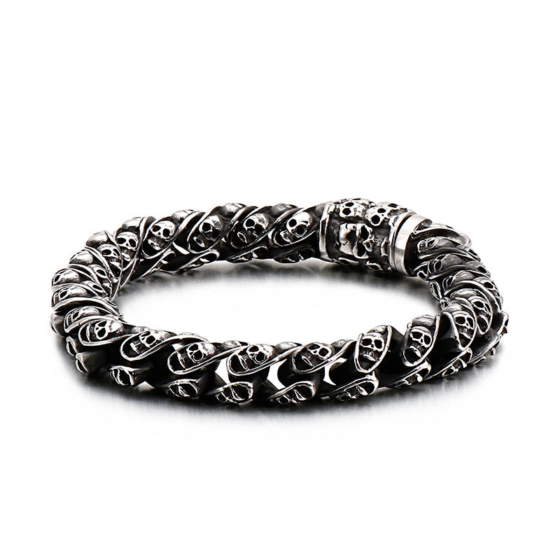 Vintage Skulls Mens Steel Bracelet 23cm