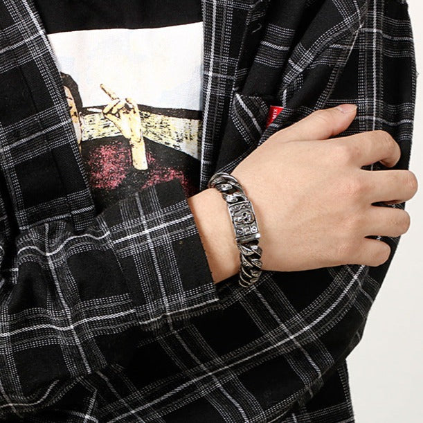 Personalized Vintage Skull Mens Bracelet 22cm