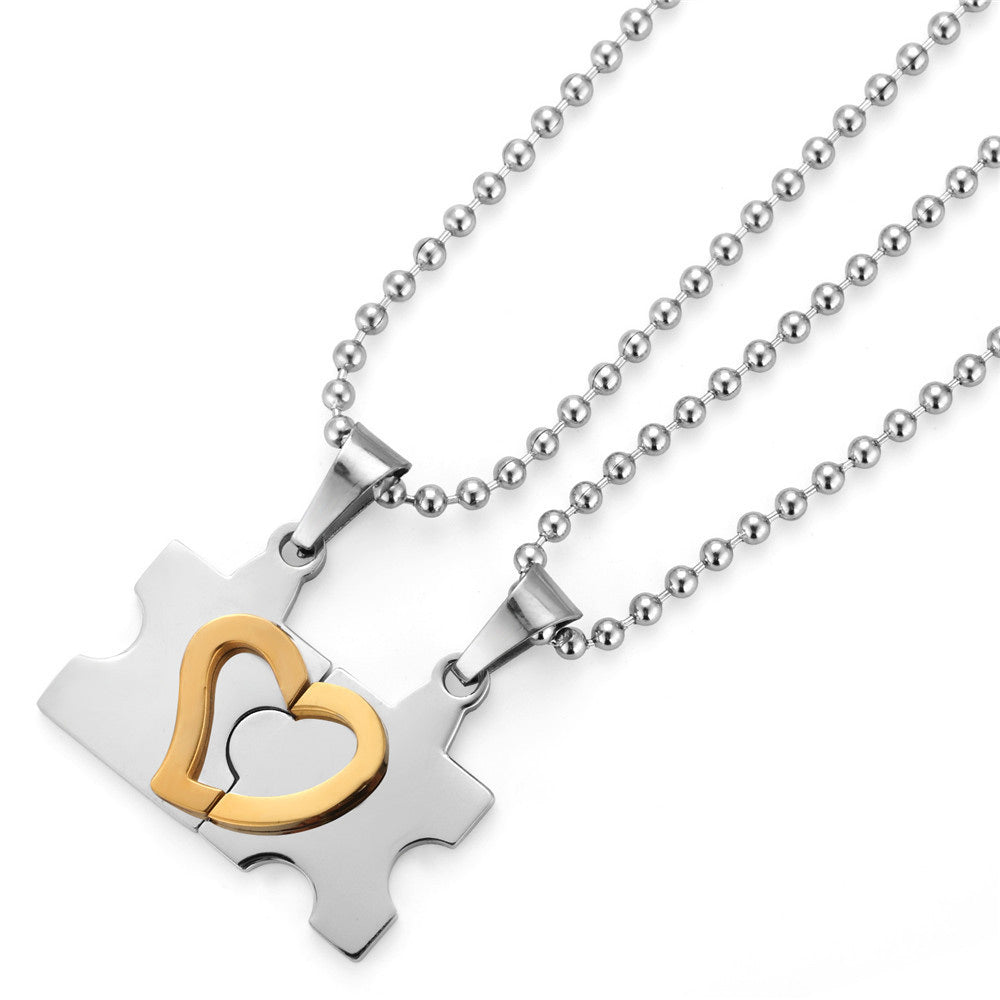 Half Heart Jigsaw Puzzle Couples Necklaces Set for 2