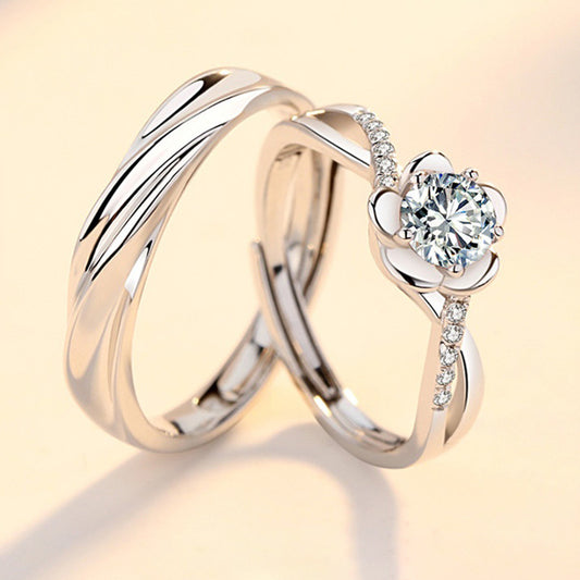Engravable Matching Rose Rings Set for Couples