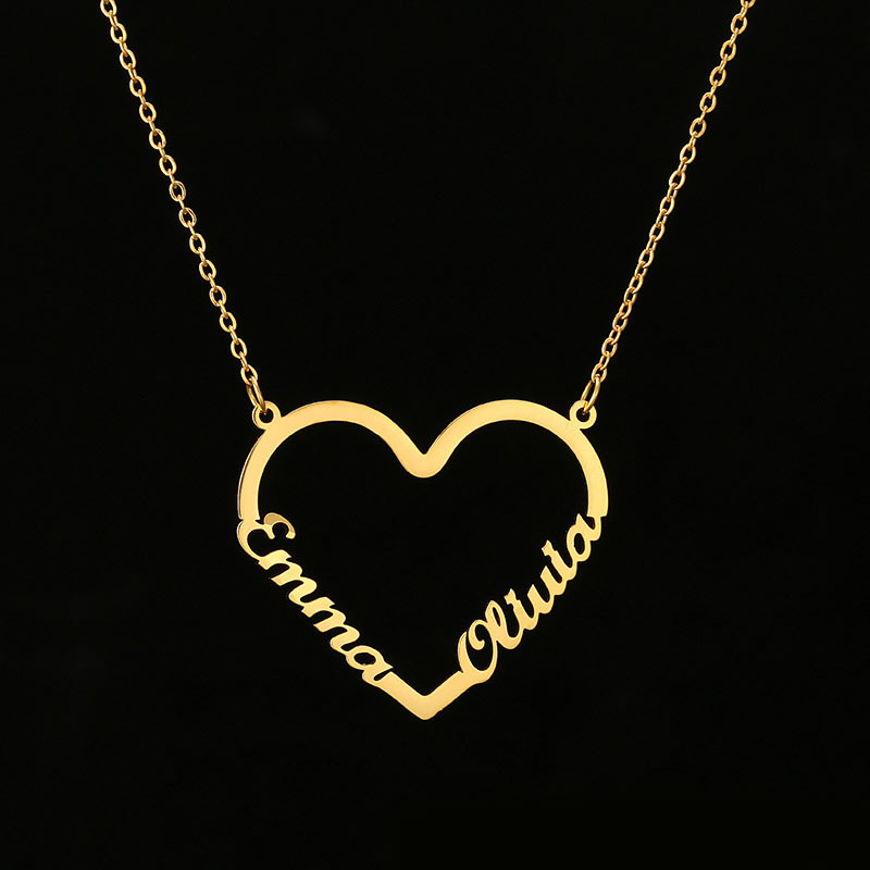 Two Names Heart Pendant Necklace