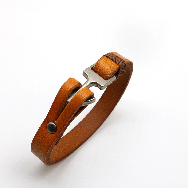 Custom Engraved Mens Anchor Bracelet 22cm Leather