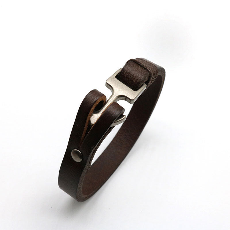 Custom Engraved Mens Anchor Bracelet 22cm Leather