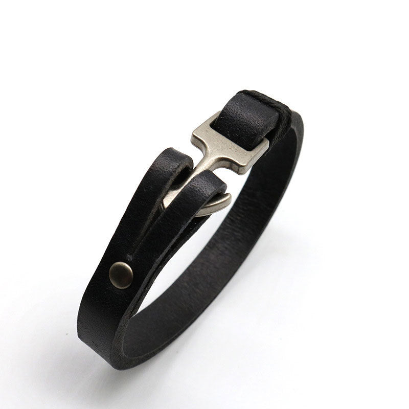 Custom Engraved Mens Anchor Bracelet 22cm Leather