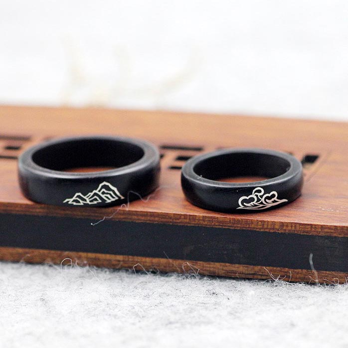 Mountain and Ocean Wooden Rings Set