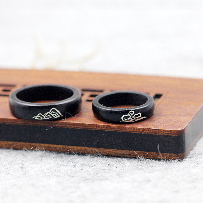 Mountain and Ocean Wooden Rings Set