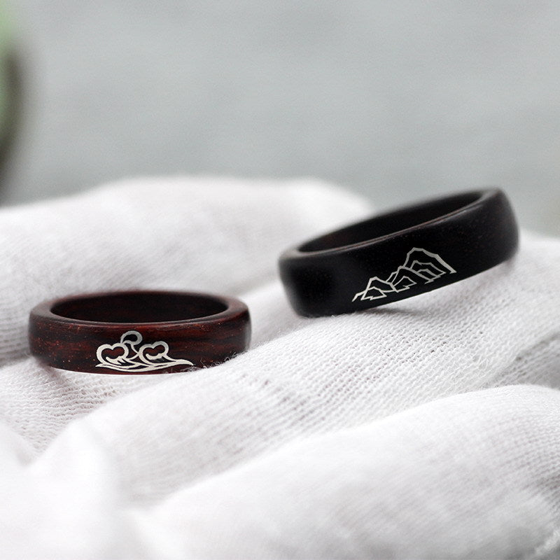 Mountain and Ocean Wooden Rings Set