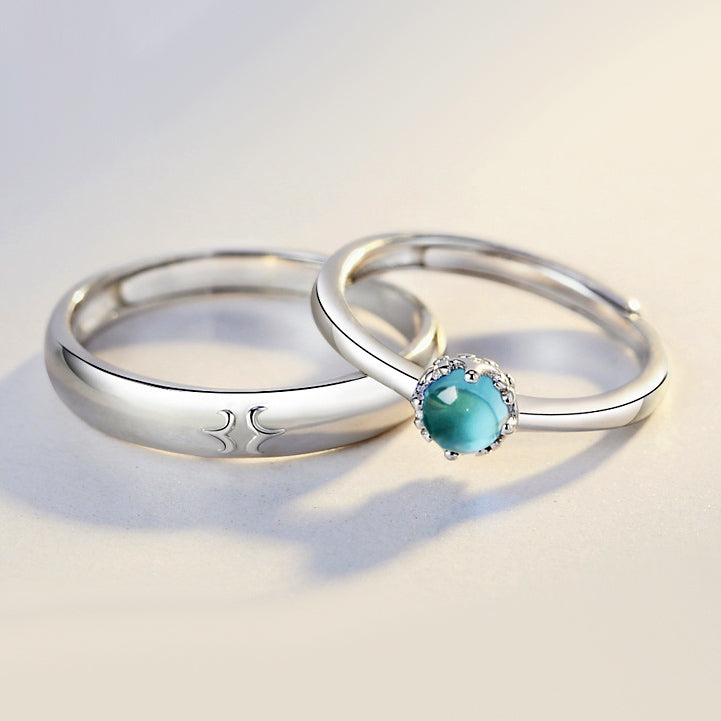 Custom Solitaire Moonstone Matching Rings Set