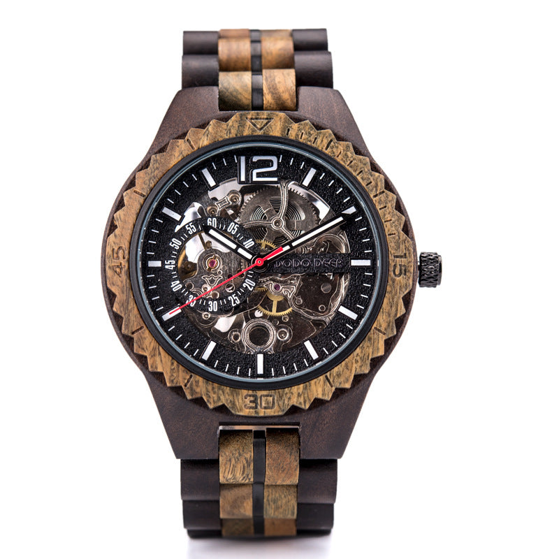 Customized Wood Couple Skeleton Watch Set