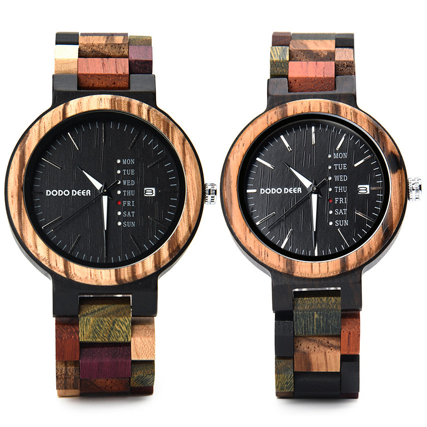 Matching Wood Couple Calendar Watch Set with Custom Engraving