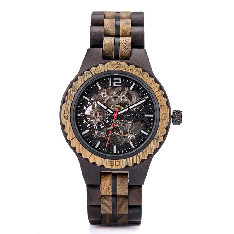Customized Wood Couple Skeleton Watch Set