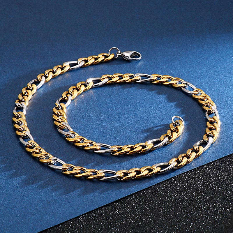 Mens Figaro Chain Gold Plated Stainless Steel