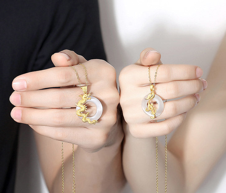 Phoenix and Dragon Couple Necklaces Set