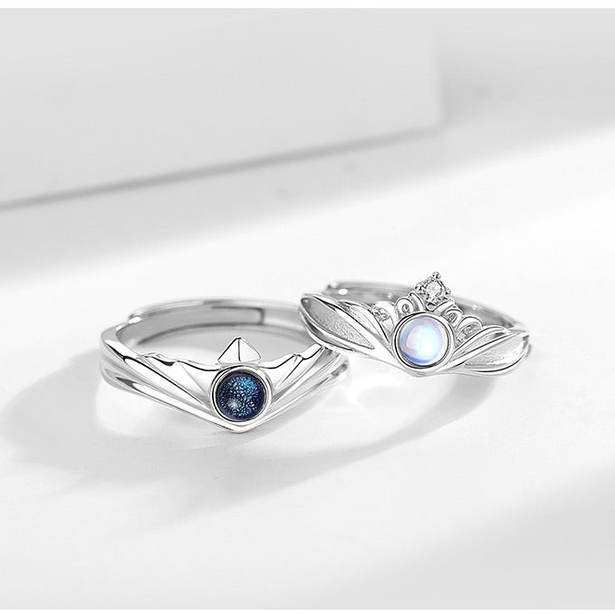 Engraved Crown Couple Promise Rings Set